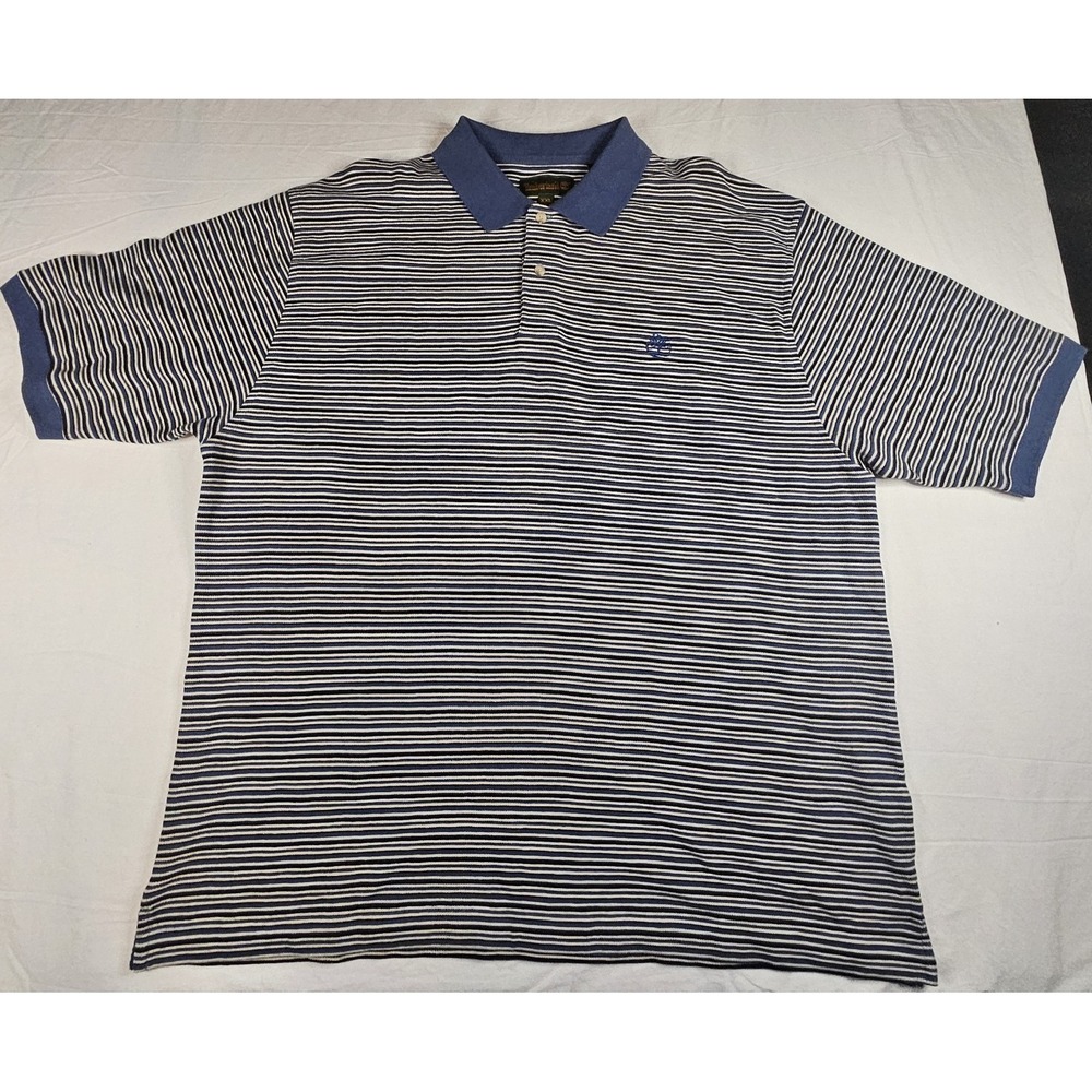 Timberland Vintage Polo Shirt XXL Blue White Striped Cotton Mens Short Sleeve